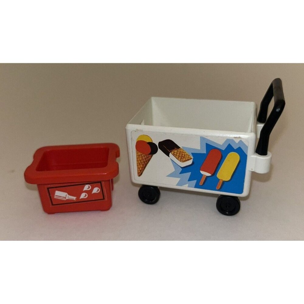 Vintage Playmobil Ice Cream Cart and Beverage Bottle Crate